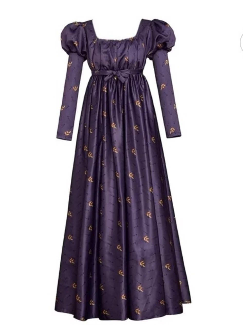 NWOT Purple Empire Waist Regency Maxi Dress Puff-Sleeve w/ Gold Motif Costume 3X